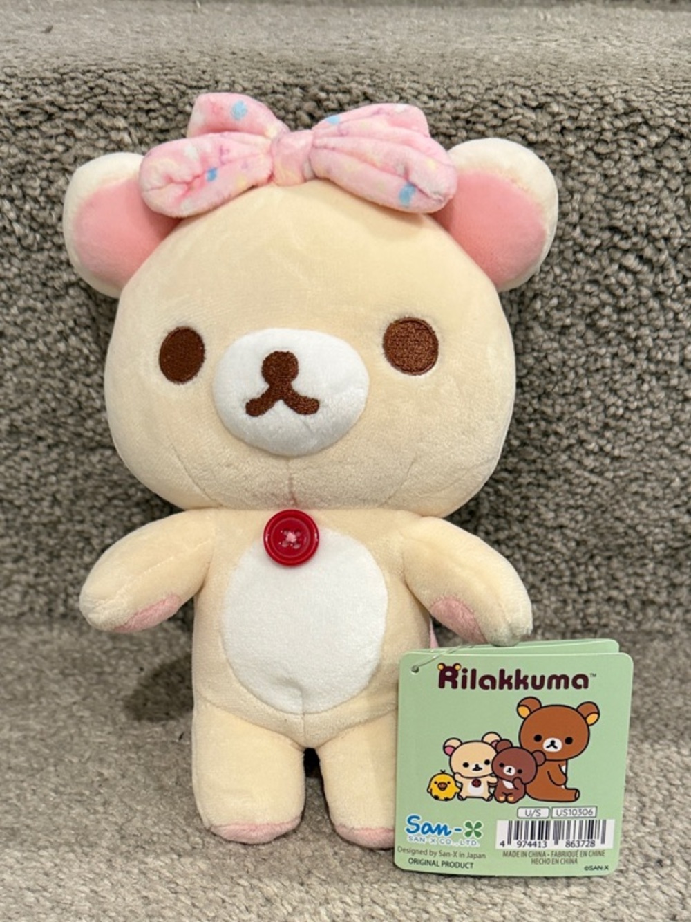San-X Korilakkuma HappyForYou Series plush with pink bow (new with tags)